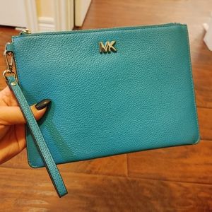 Michael Kors Mott Wristlet Clutch Teal Blue